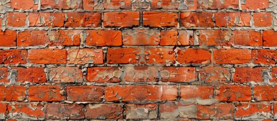 Poster - Old red brick wall Texture of a weathered brick wall in a panoramic background. with copy space image. Place for adding text or design