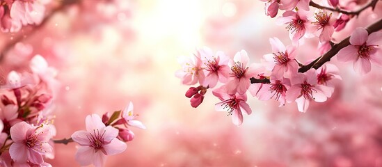 Aufkleber - Sakura in full bloom with pink flowers during spring. with copy space image. Place for adding text or design