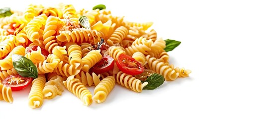 Poster - Tasty mixed pasta on a white background. with copy space image. Place for adding text or design