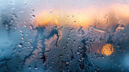 Wall Mural - a colorful sunset viewed through a frozen window pane