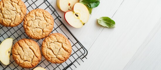 Aufkleber - Homemade apple cookies on a grill sliced apple on a white table Top view Copyspace