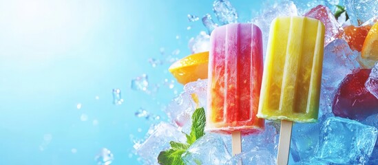 Aufkleber - Fresh juice popsicles on ice cubes. with copy space image. Place for adding text or design