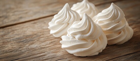 Leinwandbilder - Meringue Tasty homemade meringues on a wooden surface. with copy space image. Place for adding text or design