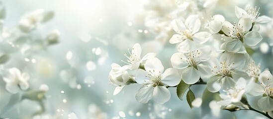 Leinwandbilder - White flowers blooming in spring natural vintage backdrop. with copy space image. Place for adding text or design
