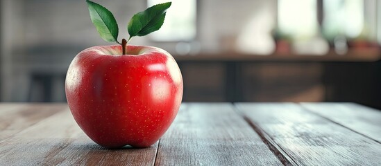 Poster - fresh apple on wooden table image. with copy space image. Place for adding text or design