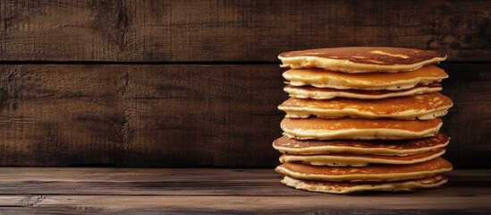 Poster - pancakes on a wooden background. with copy space image. Place for adding text or design