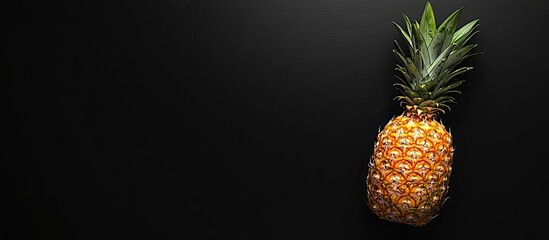 Poster - whole natural pineapple on a black background. with copy space image. Place for adding text or design