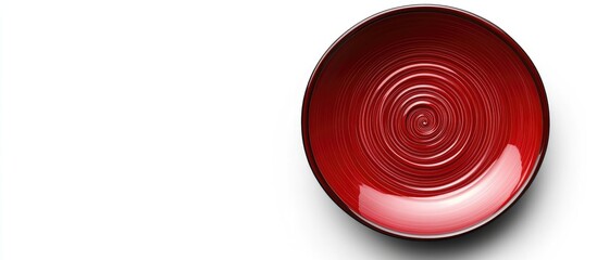 Aufkleber - Red ceramic plate featuring a spiral design on a white background Top view with copy space