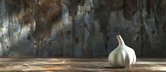 Poster - garlic on a wooden surface. with copy space image. Place for adding text or design