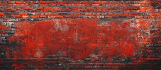 Aufkleber - Empty Old Brick Wall Texture Distressed Painted Wall Surface Grungy Wide Brick Wall Grunge Red Stone Wall Background Worn Building Facade With Damaged Plaster Abstract Web Banner Copy Space