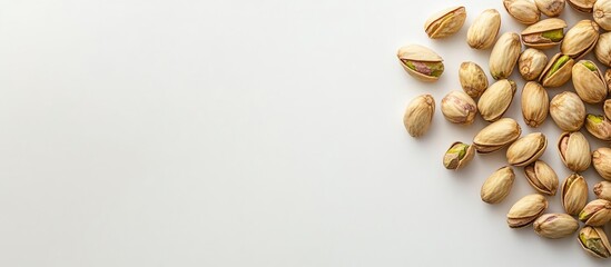 Aufkleber - Top view of shelled pistachios on a white background. with copy space image. Place for adding text or design