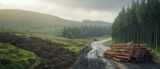 Fototapete - Forest logged along the B709 between Langholm and Etterick. with copy space image. Place for adding text or design
