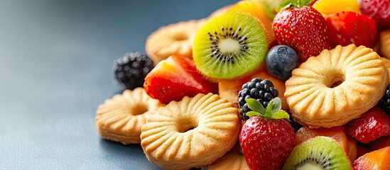 Poster - A close up of fruity cookies. with copy space image. Place for adding text or design