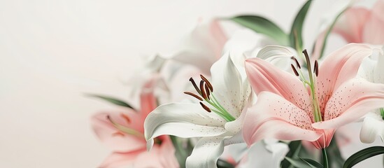 Aufkleber - Blooming white and pink lilies. with copy space image. Place for adding text or design