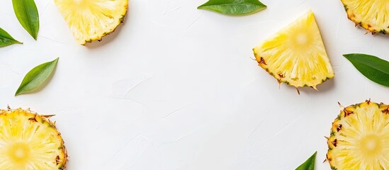Fototapete - Isolated slices of pineapple fruit on a white background. with copy space image. Place for adding text or design