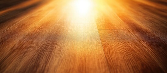 Sticker - Close up of wood tones on a brown floor with orange daylight providing copyspace for text or images