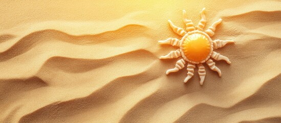 Wall Mural - The sun is illustrated on the sand Natural background with sand texture Top view. with copy space image. Place for adding text or design