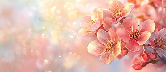 Aufkleber - Spring blossoms springtime cherry blooms toned bokeh floral background soft pastel card. with copy space image. Place for adding text or design