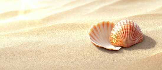 Poster - Seashell on the sandy beach Summer vacation. with copy space image. Place for adding text or design