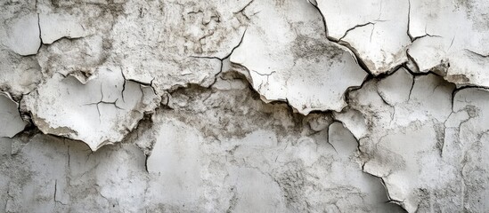 Poster - The wall of an aged structure featuring deteriorating plaster and numerous winding deep fissures Copy space Selective focus