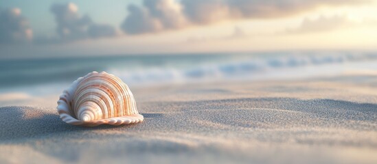 Wall Mural - Seashell on the sand. with copy space image. Place for adding text or design