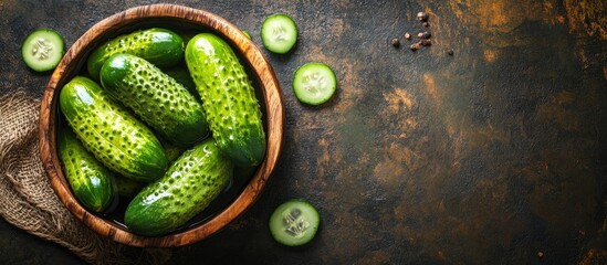 Poster - gherkin pickled cucumber fresh food delicious healthy eating preparation appetizer dish snack on the table copyspace food backdrop rustic top view