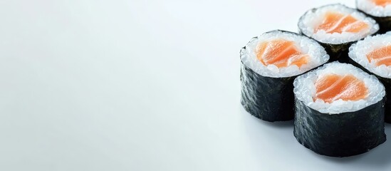 Aufkleber - sushi rolls with fish on a white background menu for a restaurant. with copy space image. Place for adding text or design