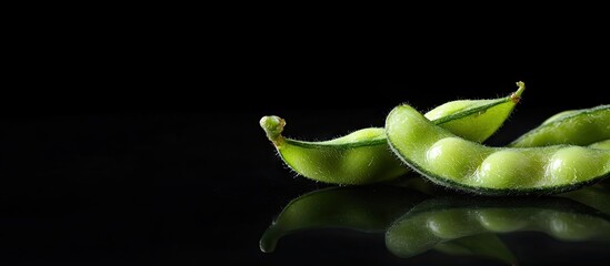 Leinwandbilder - Edamame green soybeans on a black background. with copy space image. Place for adding text or design