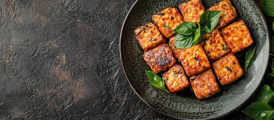 Poster - View of tempeh mendoan a tasty Indonesian dish on a plate ready for consumption. with copy space image. Place for adding text or design