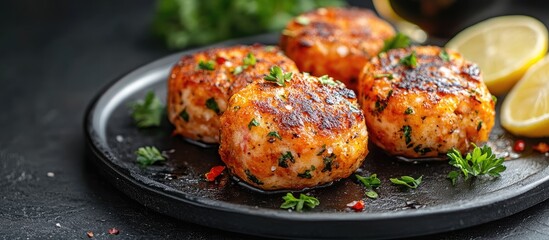 Fototapete - Salmon fritters. with copy space image. Place for adding text or design