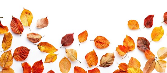 Poster - Vibrant autumn leaves set against a white background. with copy space image. Place for adding text or design