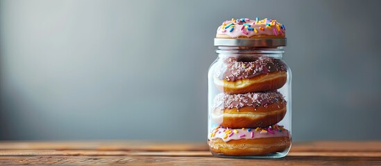 Poster - donuts stored in a jar. with copy space image. Place for adding text or design