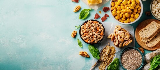 Poster - Diet text on a flat lay background featuring a gluten free diet. with copy space image. Place for adding text or design