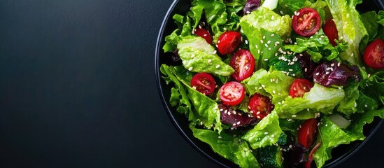Poster - Fresh salad with sesame on a solid background close up. with copy space image. Place for adding text or design