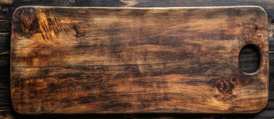 Poster - Wooden cutting board or serving board viewed from above with copyspace for design elements or text