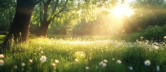 Aufkleber - Morning sunlight in summer nature. with copy space image. Place for adding text or design