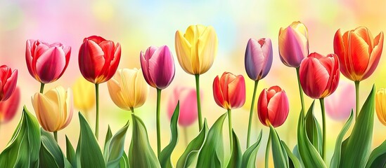 Aufkleber - Vibrant colorful tulips spring backdrop Close up. with copy space image. Place for adding text or design