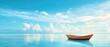 © Wall - A boat floats on a large body of water beneath a blue sky, dotted with white clouds