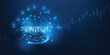 © Thitichaya - Digital illustration of financial technology with glowing icons and graphs on a blue background. Fintech -financial technology concept. Business investment banking payment.  vector illustration.