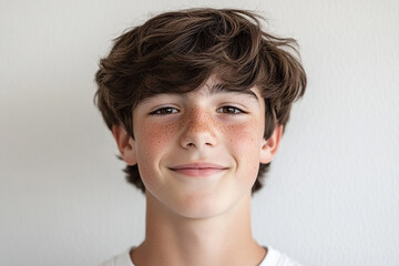 Portrait of smiling white cute teenage boy