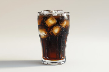 A refreshing glass of cold beverage filled with ice cubes on a neutral background. Generative AI