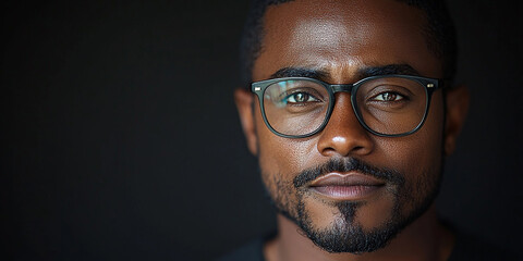 Portrait of an attractive dark-skinned man wearing glasses