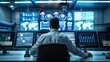 © Jafree - Businessman Analyzing Data in Modern Control Room. Concept of Technology Integration, Data Analytics, Strategic Planning, and Global Business Operations