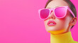 © ChaoticDesignStudio - A chic model poses in trendy pink sunglasses against a vibrant pink backdrop