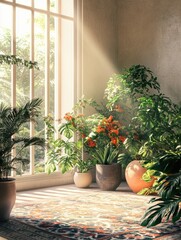 Wall Mural - Potted Plants by Window