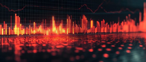 Aufkleber - Red and Orange Digital Data Visualization with Water Reflection