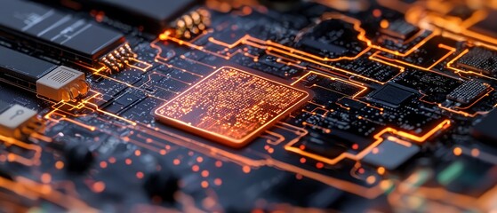Poster - Illuminated Motherboard Circuitry with Glowing CPU