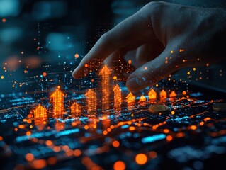 Aufkleber - Hand Interacting with Holographic Growth Chart on a Digital Interface