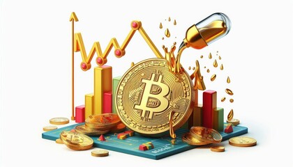 Close up Bitcoin with chart background