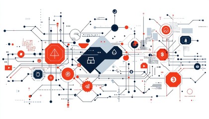 Aufkleber - Abstract Network of Interconnected Geometric Shapes and Symbols